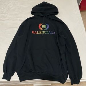 Black Balenciaga Embroidered Rainbow Pullover Hoodie